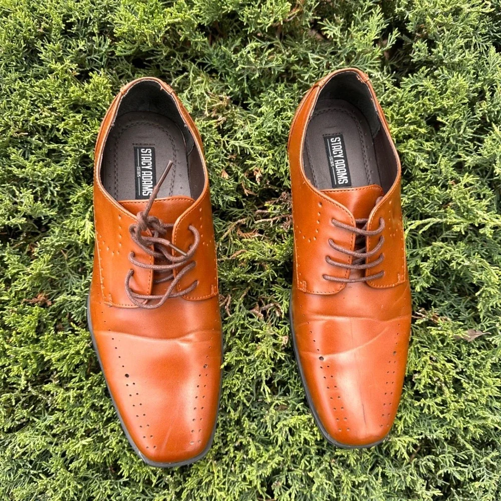 Stacy Adams Atwell Cognac Brown Oxford Lace Up Dress‎ Shoes Big Boys Size 7M